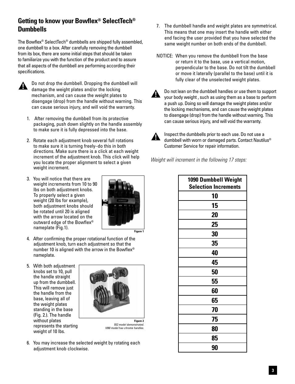 Getting to know your bowflex, Selecttech, Dumbbells | Bowflex SelectTech BD1090 User Manual | Page 5 / 40