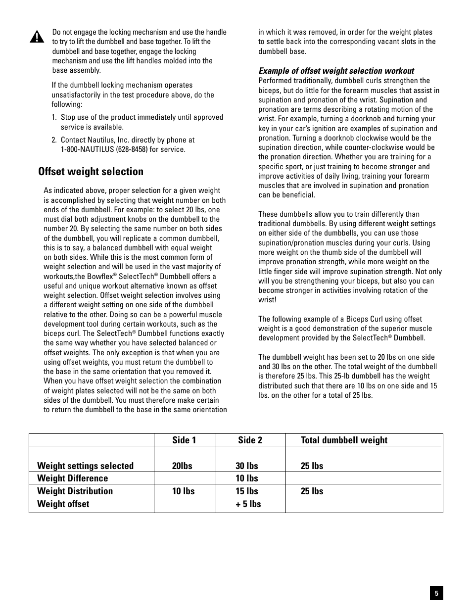 Offset weight selection | Bowflex SelectTech BD1090 User Manual | Page 7 / 40