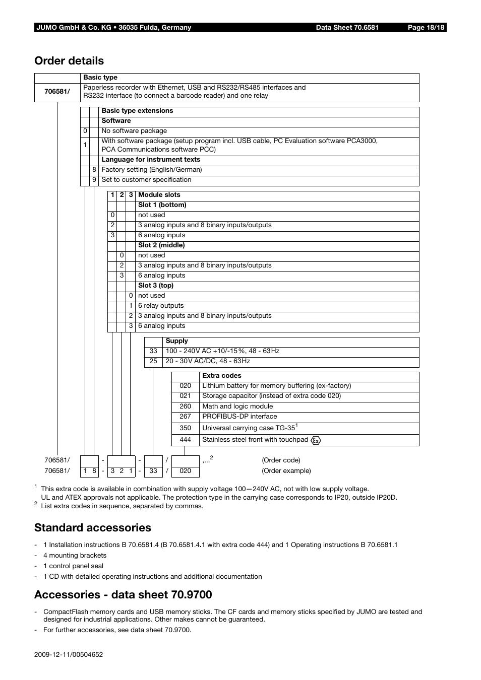 Order details standard accessories | JUMO 706581 LOGOSCREEN nt Data Sheet User Manual | Page 18 / 18