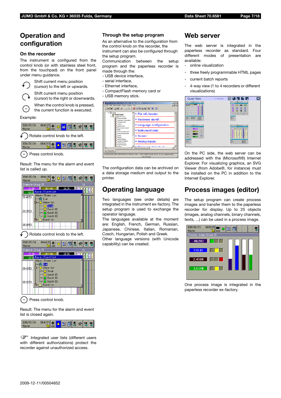 Operation and configuration, Operating language, Web server | Process images (editor) | JUMO 706581 LOGOSCREEN nt Data Sheet User Manual | Page 7 / 18