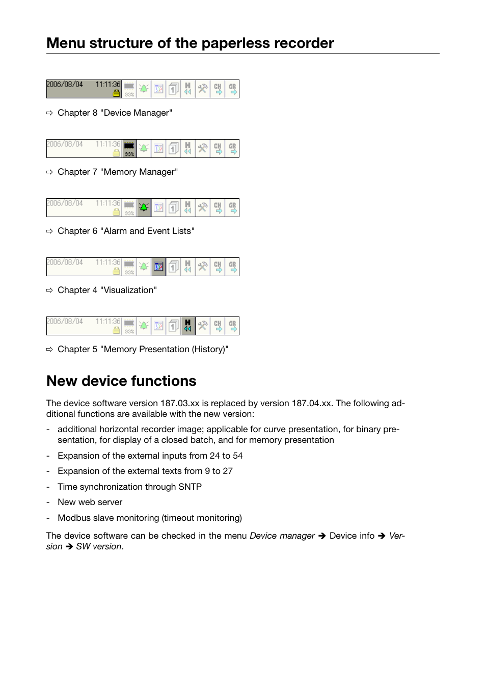 Menu structure of the paperless recorder, New device functions | JUMO 706581 LOGOSCREEN nt Operating Instructions User Manual | Page 2 / 108