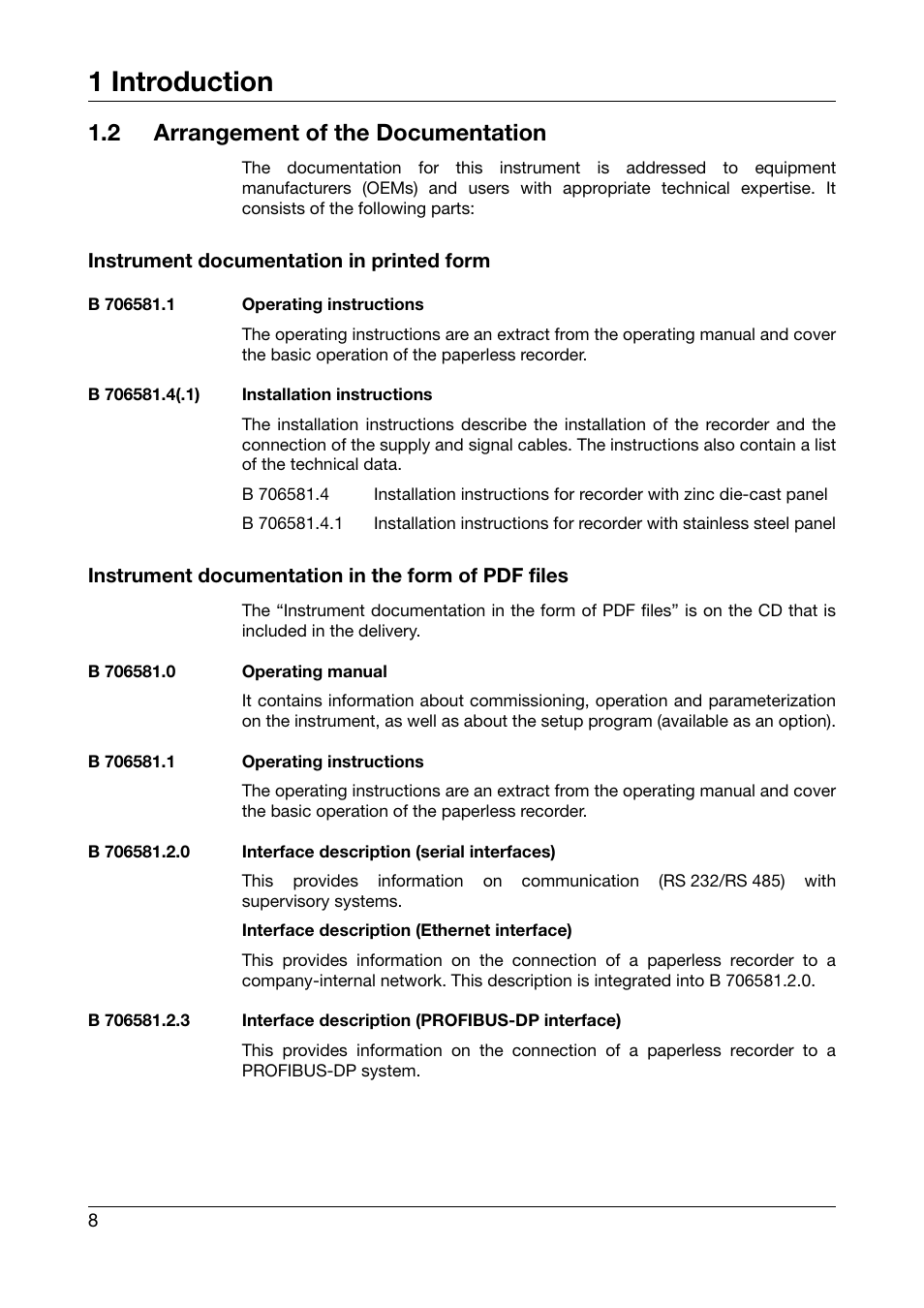 2 arrangement of the documentation, Arrangement of the documentation, 1 introduction | JUMO 706581 LOGOSCREEN nt Operating Instructions User Manual | Page 8 / 108