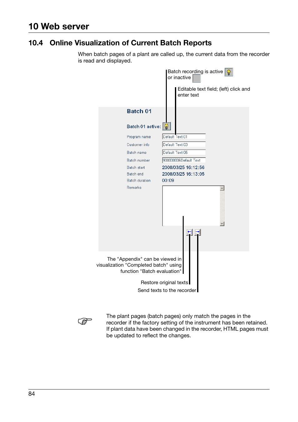 4 online visualization of current batch reports, Online visualization of current batch reports, Chapter 10.4 | 10 web server | JUMO 706581 LOGOSCREEN nt Operating Instructions User Manual | Page 84 / 108