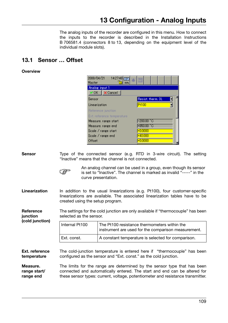 13 configuration - analog inputs, 1 sensor … offset, Configuration - analog inputs | Sensor … offset, Chapter 13 "configuration - analog inputs | JUMO 706581 LOGOSCREEN nt Operating Manual User Manual | Page 109 / 224