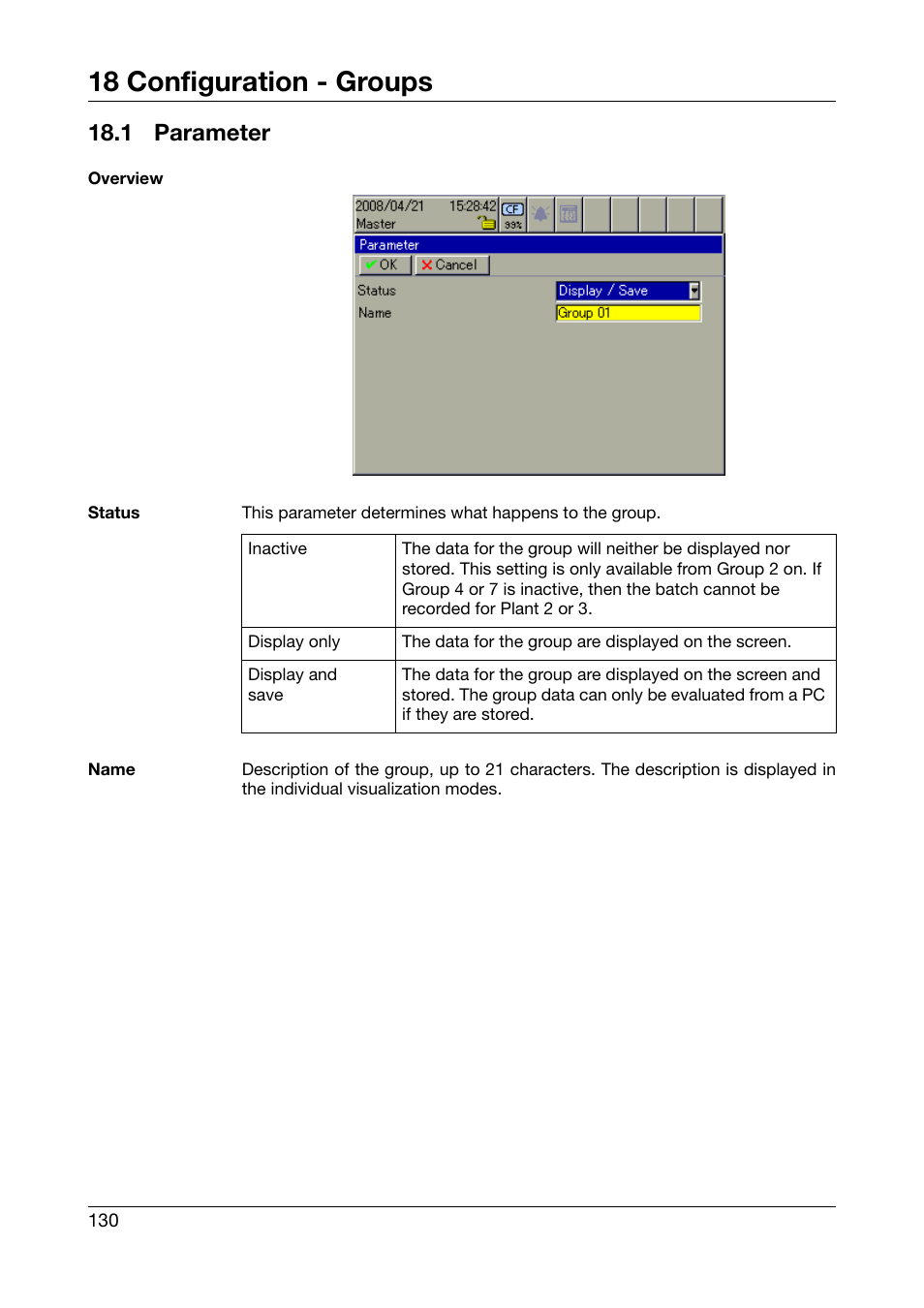 1 parameter, Parameter, 18 configuration - groups | JUMO 706581 LOGOSCREEN nt Operating Manual User Manual | Page 130 / 224