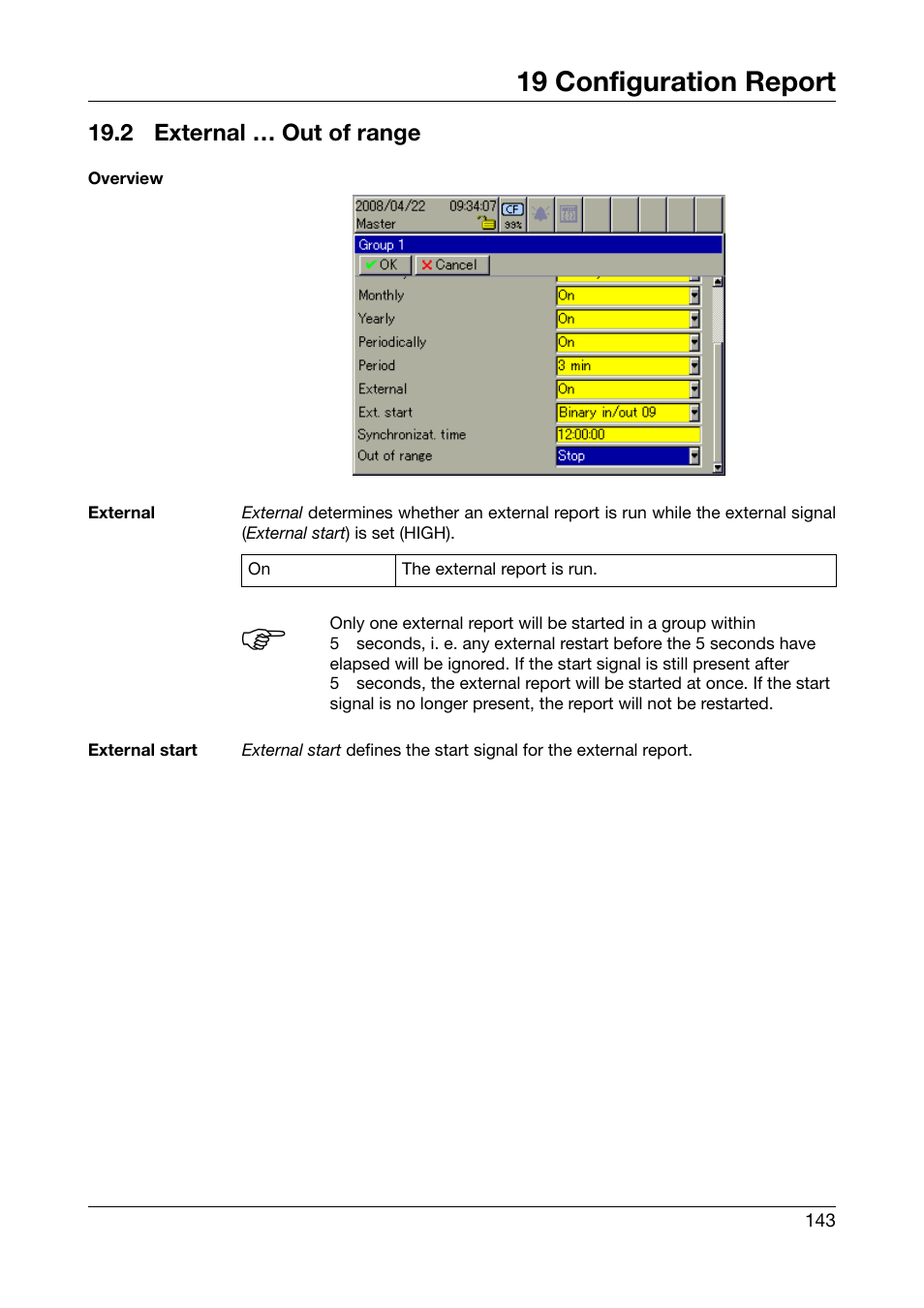 2 external … out of range, External … out of range, 19 configuration report | JUMO 706581 LOGOSCREEN nt Operating Manual User Manual | Page 143 / 224