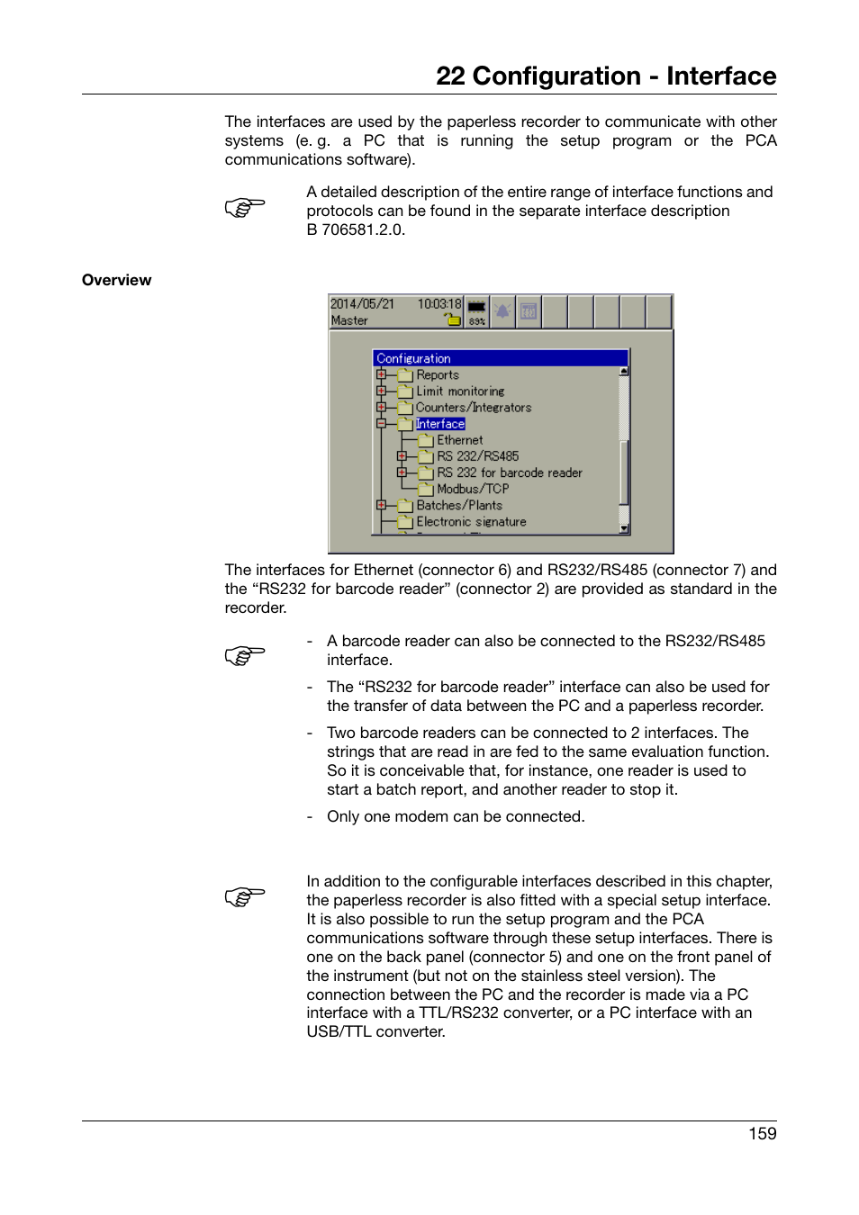 22 configuration - interface, Configuration - interface | JUMO 706581 LOGOSCREEN nt Operating Manual User Manual | Page 159 / 224