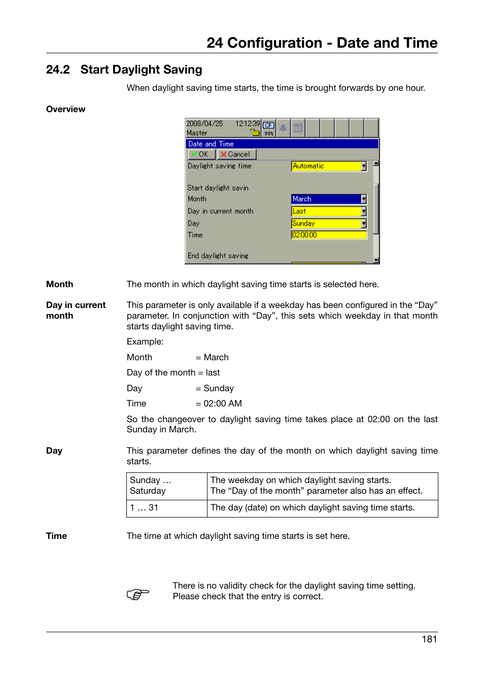 2 start daylight saving, Start daylight saving, Chapter 24.2 | 24 configuration - date and time | JUMO 706581 LOGOSCREEN nt Operating Manual User Manual | Page 181 / 224