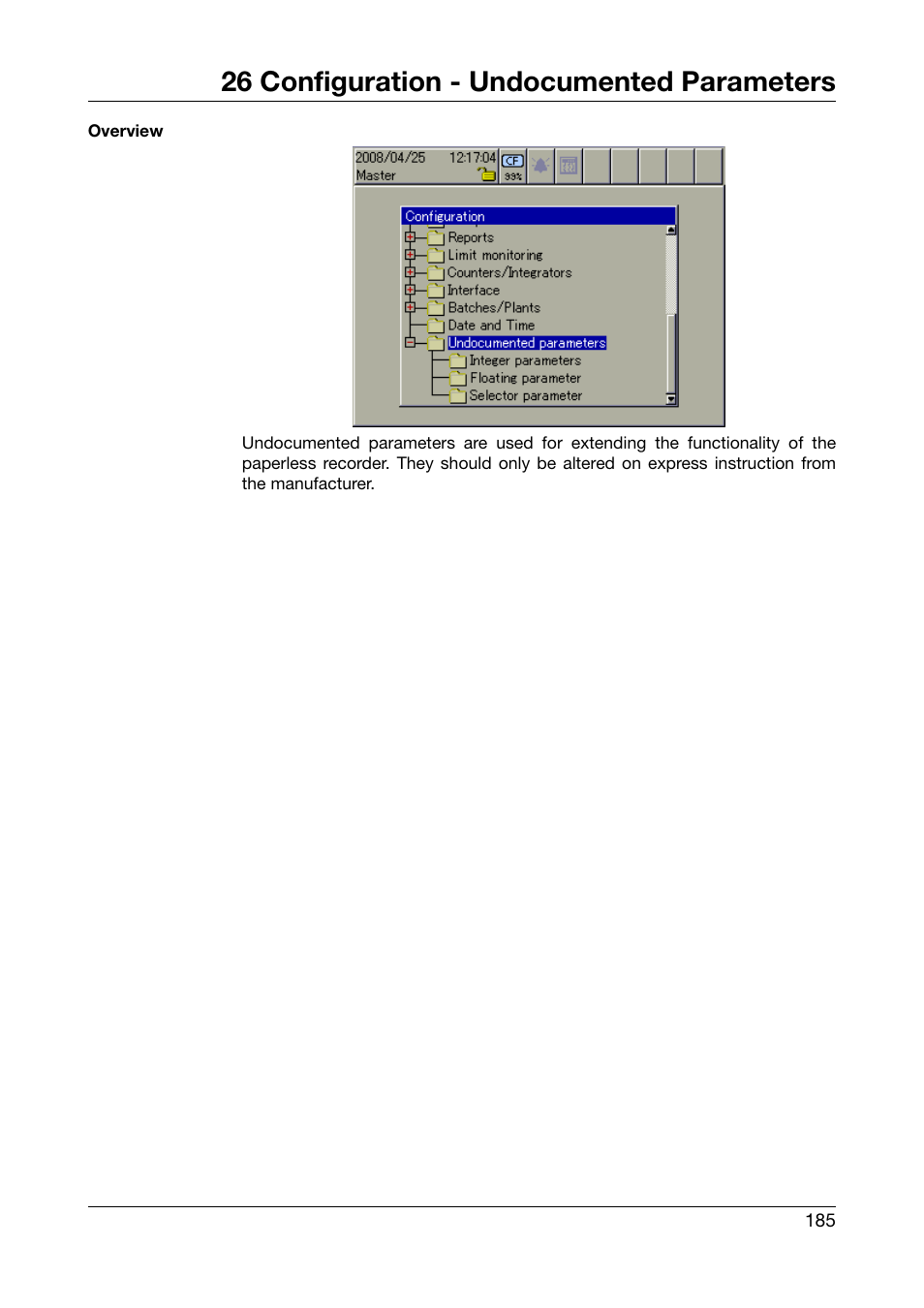 26 configuration - undocumented parameters, Configuration - undocumented parameters | JUMO 706581 LOGOSCREEN nt Operating Manual User Manual | Page 185 / 224