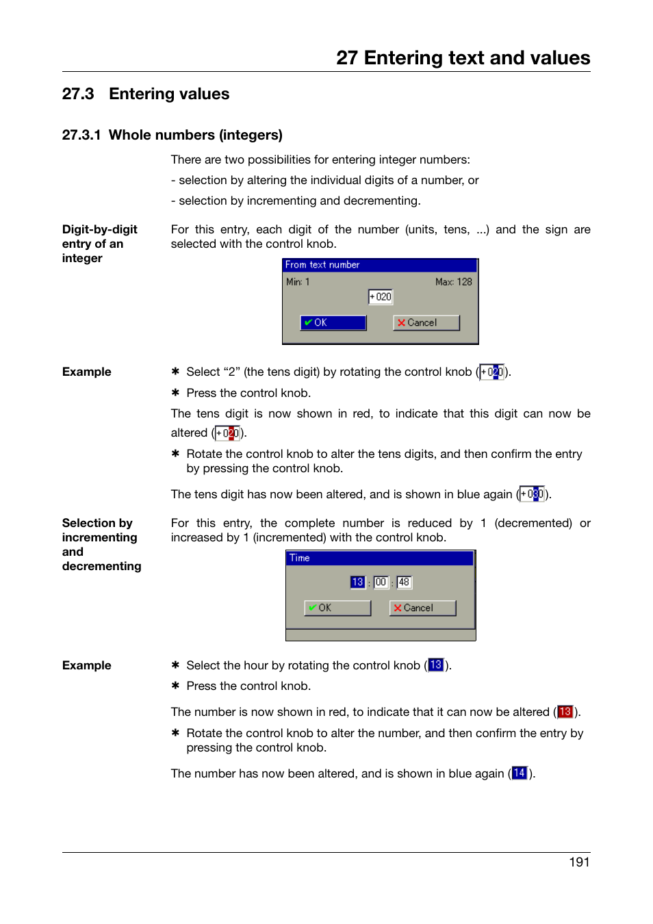 3 entering values, 1 whole numbers (integers), Entering values | 27 entering text and values | JUMO 706581 LOGOSCREEN nt Operating Manual User Manual | Page 191 / 224