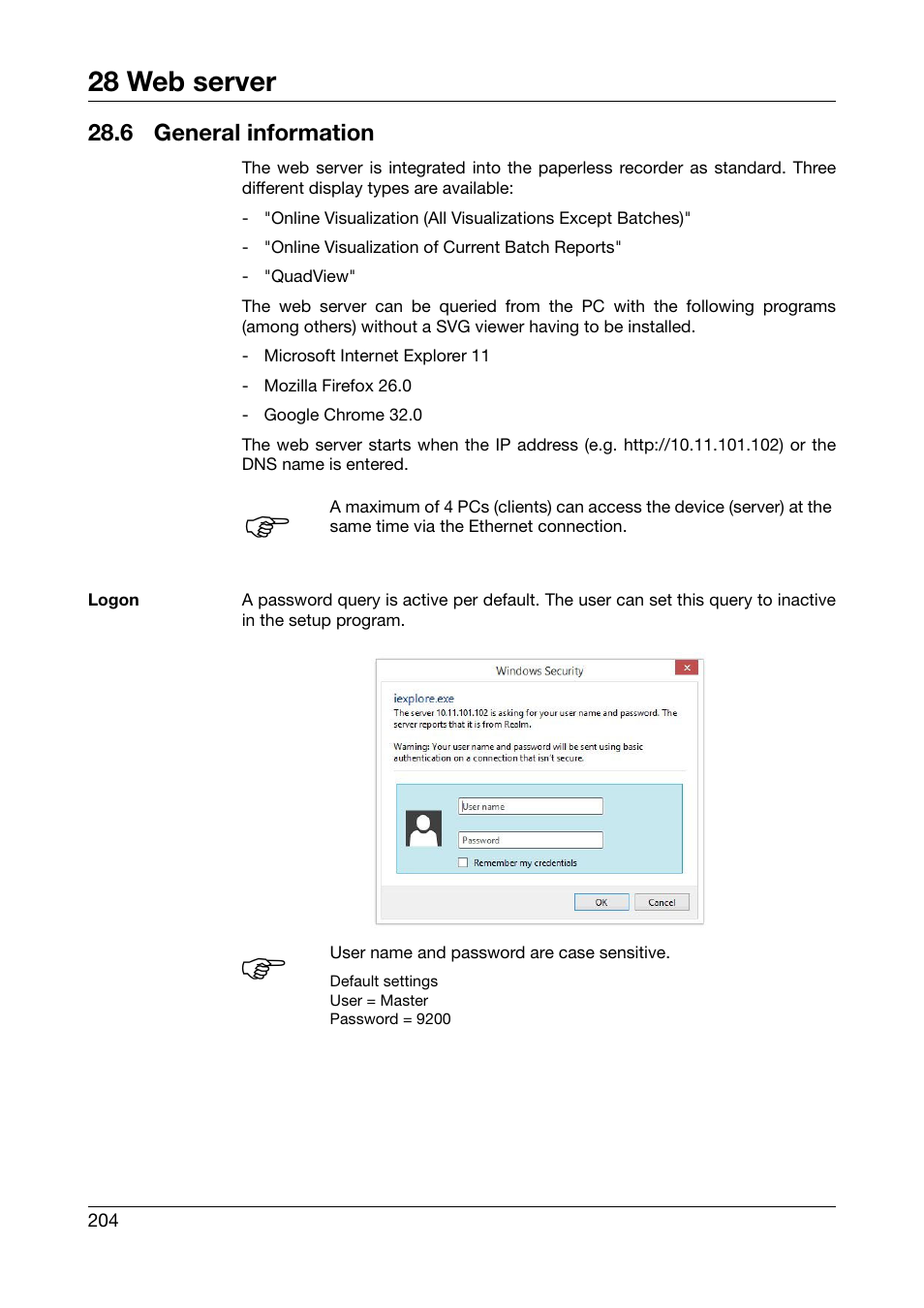 6 general information, General information, 28 web server | JUMO 706581 LOGOSCREEN nt Operating Manual User Manual | Page 204 / 224