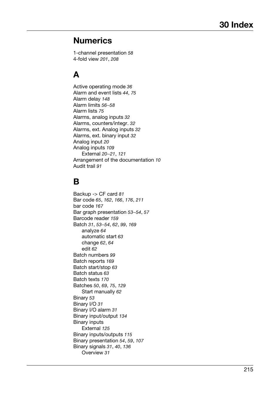 30 index, Index, 30 index numerics | JUMO 706581 LOGOSCREEN nt Operating Manual User Manual | Page 215 / 224