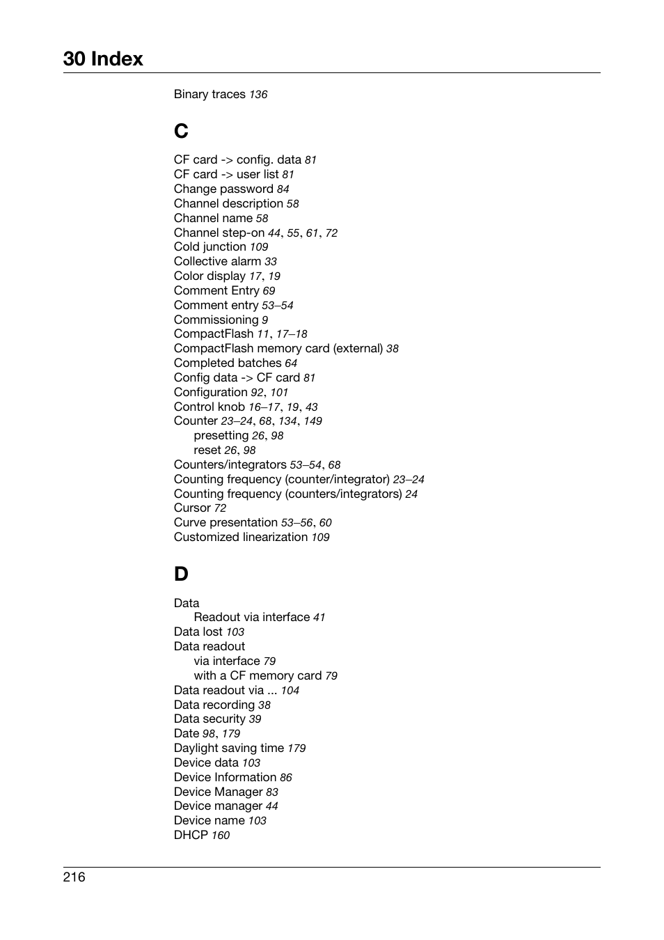 30 index | JUMO 706581 LOGOSCREEN nt Operating Manual User Manual | Page 216 / 224