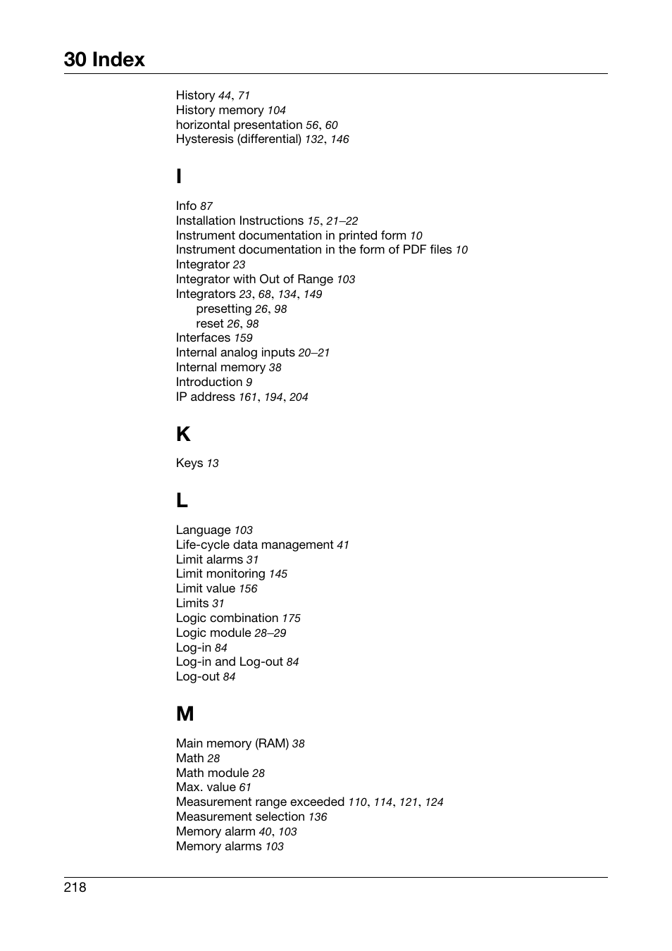 30 index | JUMO 706581 LOGOSCREEN nt Operating Manual User Manual | Page 218 / 224