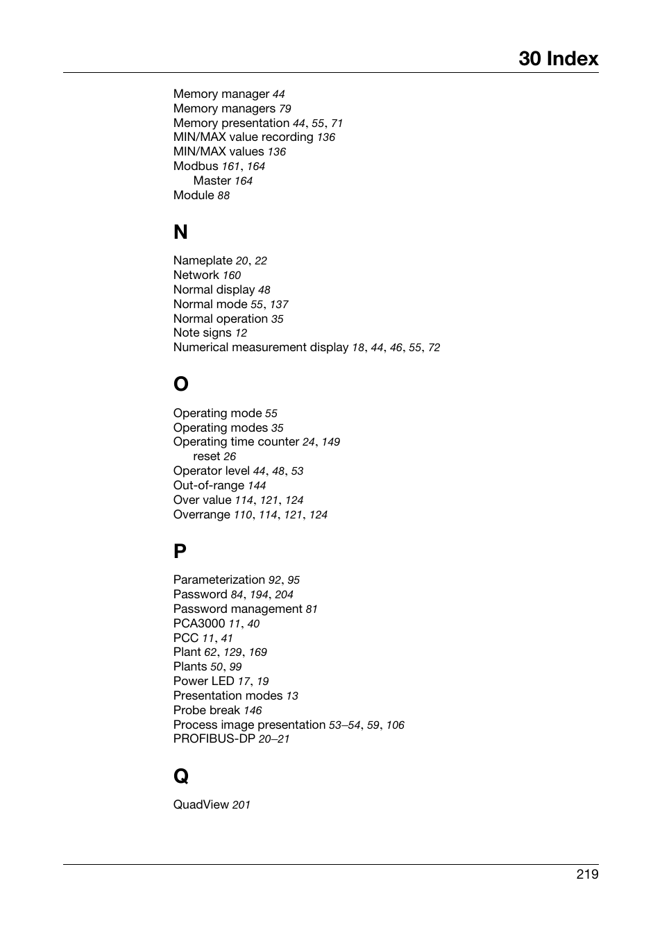 30 index | JUMO 706581 LOGOSCREEN nt Operating Manual User Manual | Page 219 / 224
