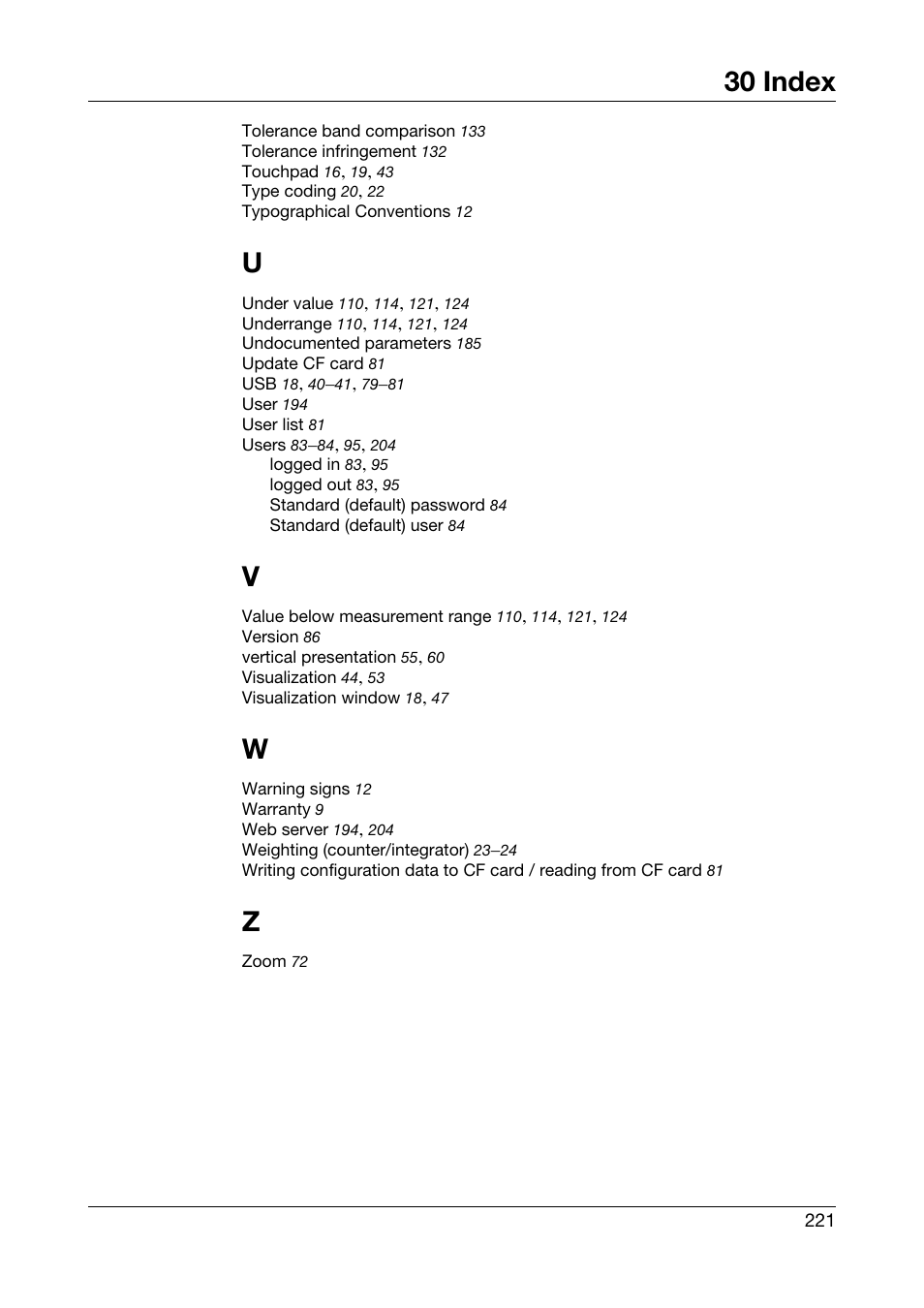 30 index | JUMO 706581 LOGOSCREEN nt Operating Manual User Manual | Page 221 / 224