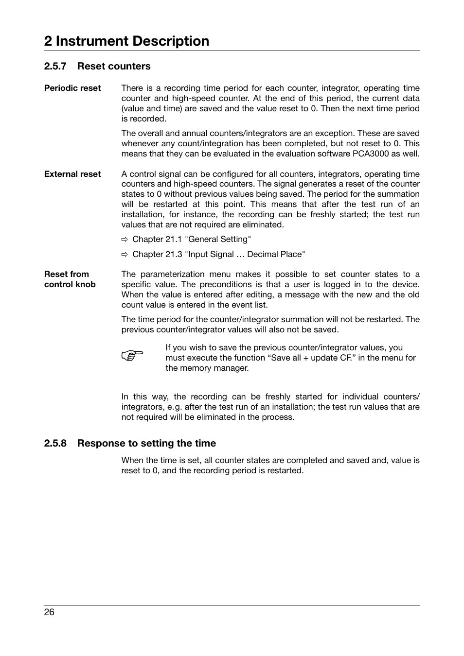 7 reset counters, 8 response to setting the time, Reset counters | Response to setting the time, 2 instrument description | JUMO 706581 LOGOSCREEN nt Operating Manual User Manual | Page 26 / 224