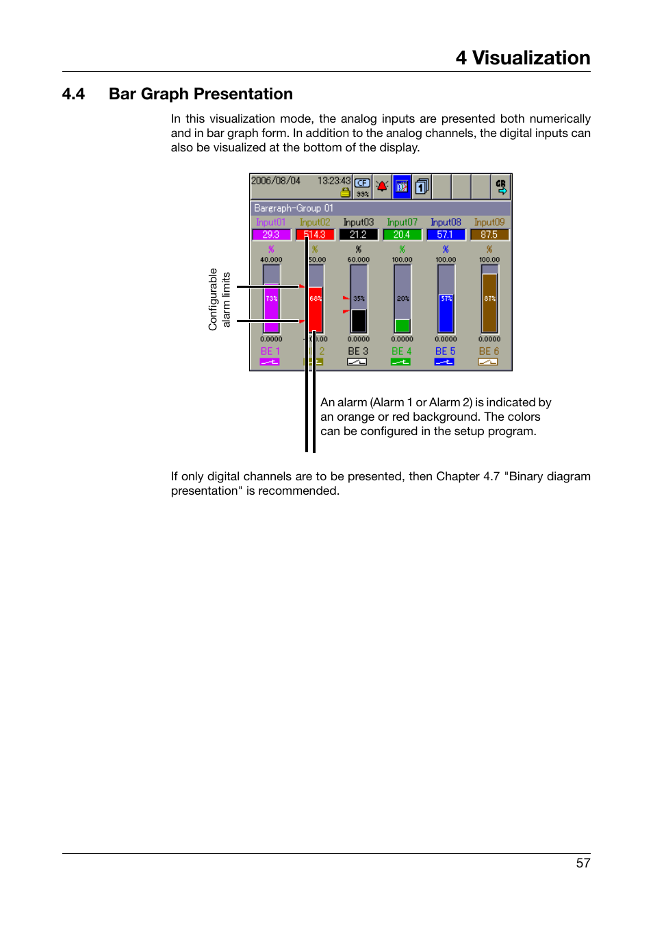 4 bar graph presentation, Bar graph presentation, Chapter 4.4 | 4 visualization | JUMO 706581 LOGOSCREEN nt Operating Manual User Manual | Page 57 / 224