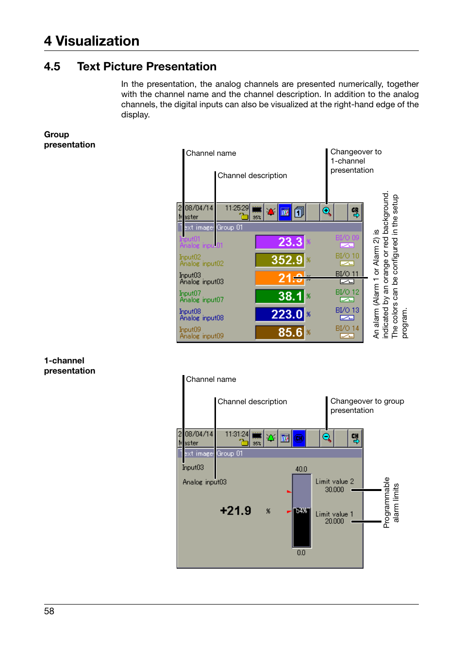 5 text picture presentation, Text picture presentation, Chapter 4.5 | 4 visualization | JUMO 706581 LOGOSCREEN nt Operating Manual User Manual | Page 58 / 224