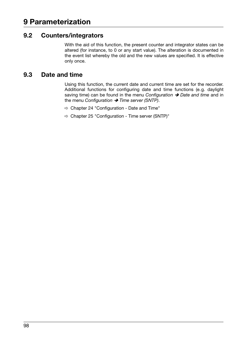 2 counters/integrators, 3 date and time, Counters/integrators | Date and time, 9 parameterization | JUMO 706581 LOGOSCREEN nt Operating Manual User Manual | Page 98 / 224