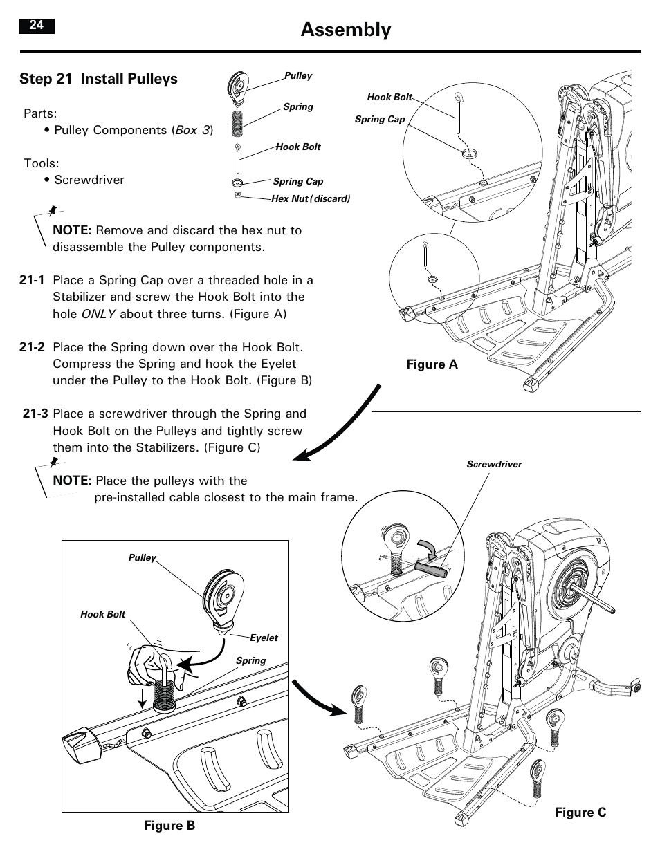 Assembly, Step 21 install pulleys | Bowflex RevolutionXP User Manual | Page 24 / 32