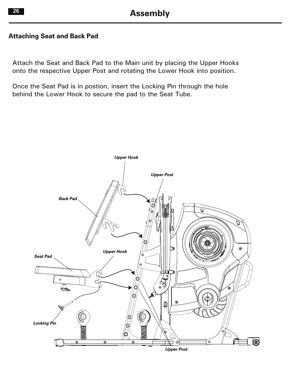 Assembly, Attaching seat and back pad | Bowflex RevolutionXP User Manual | Page 26 / 32