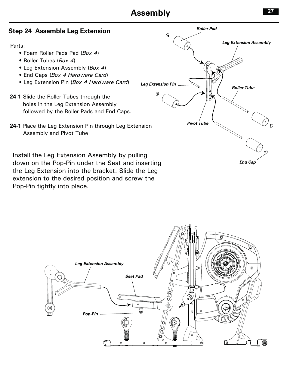 Assembly, Step 24 assemble leg extension | Bowflex RevolutionXP User Manual | Page 27 / 32