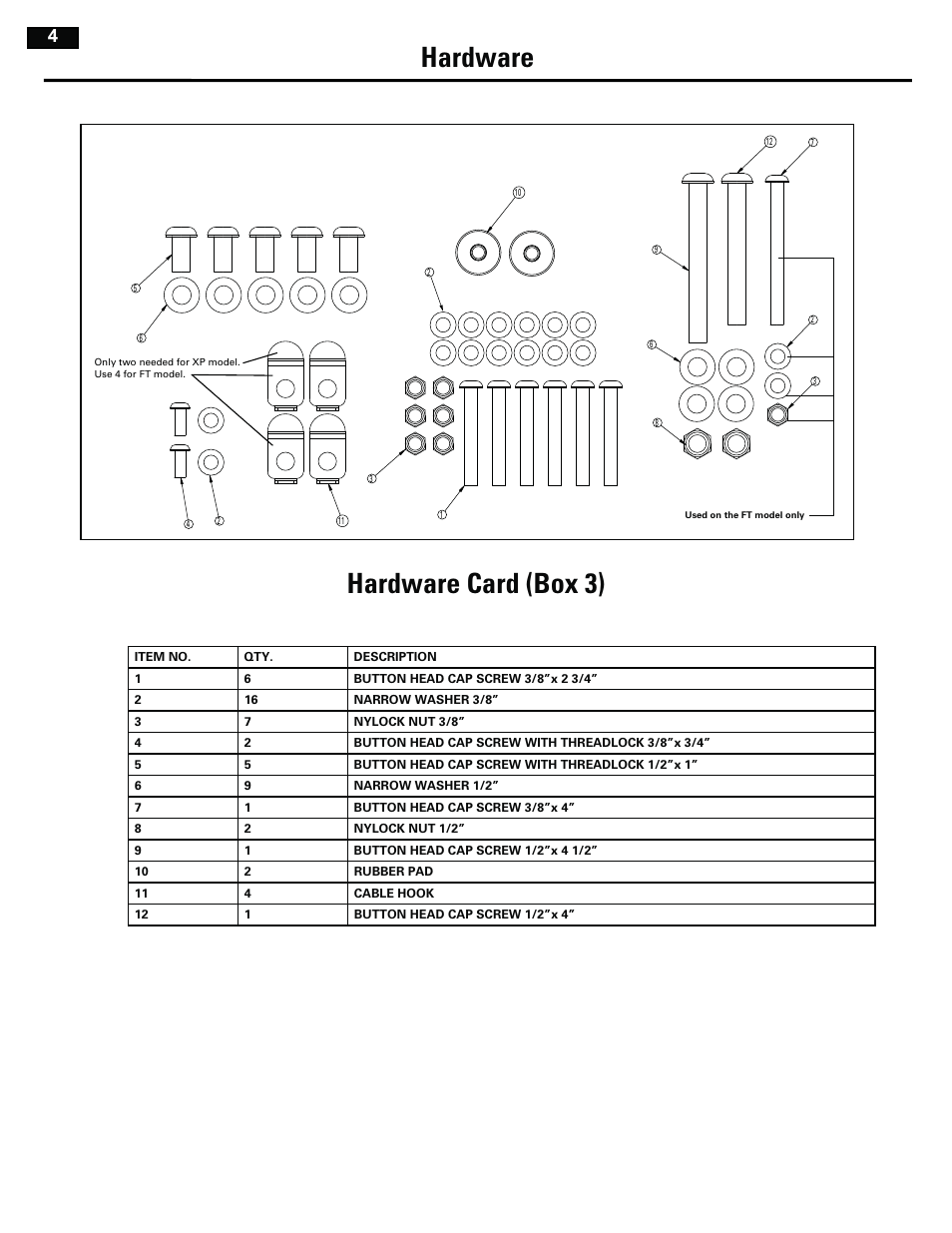 Hardware hardware card (box 3) | Bowflex RevolutionXP User Manual | Page 4 / 32