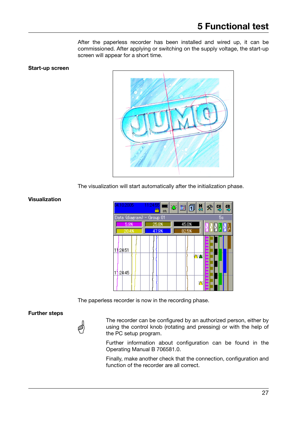 5 functional test, Functional test | JUMO 706581 LOGOSCREEN nt Paperless Recorder with TFT display, CompactFlash Installation Instructions User Manual | Page 27 / 36