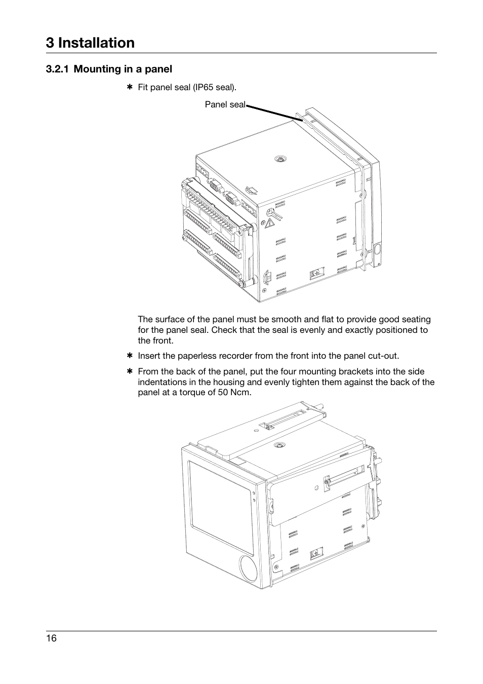 1 mounting in a panel, 3 installation | JUMO 706581 LOGOSCREEN nt stainless steel front Installation Instructions User Manual | Page 16 / 48