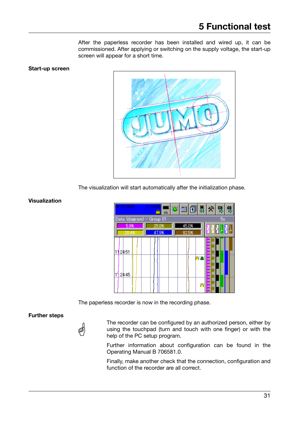 5 functional test, Functional test | JUMO 706581 LOGOSCREEN nt stainless steel front Installation Instructions User Manual | Page 31 / 48