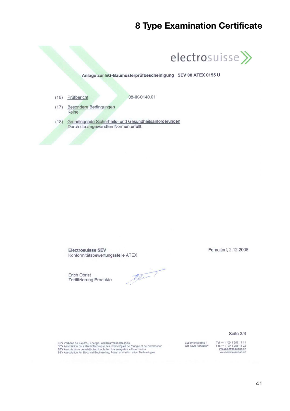 8 type examination certificate | JUMO 706581 LOGOSCREEN nt stainless steel front Installation Instructions User Manual | Page 41 / 48