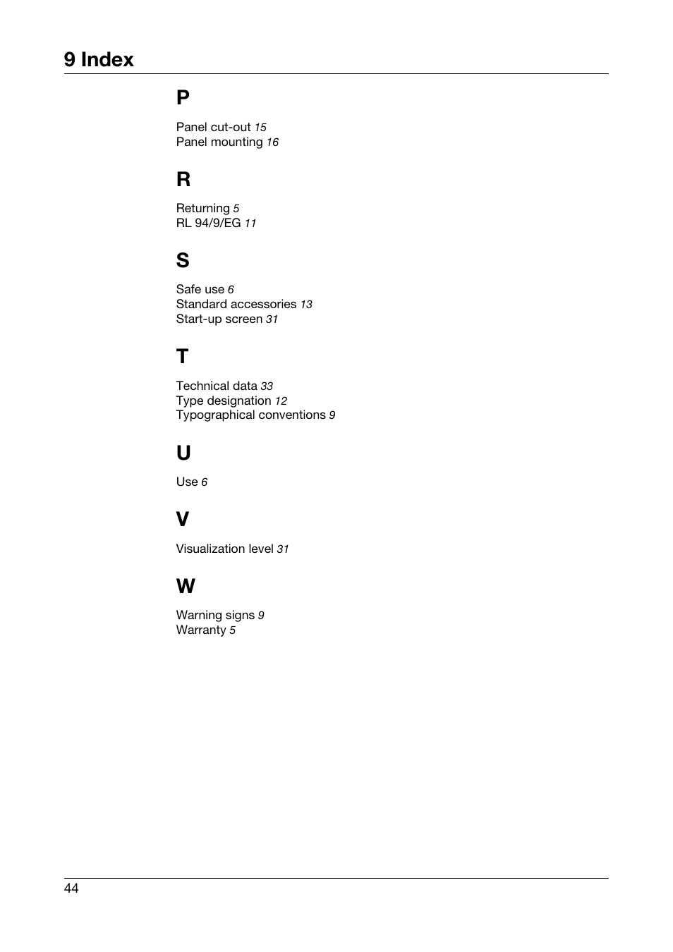 9 index | JUMO 706581 LOGOSCREEN nt stainless steel front Installation Instructions User Manual | Page 44 / 48