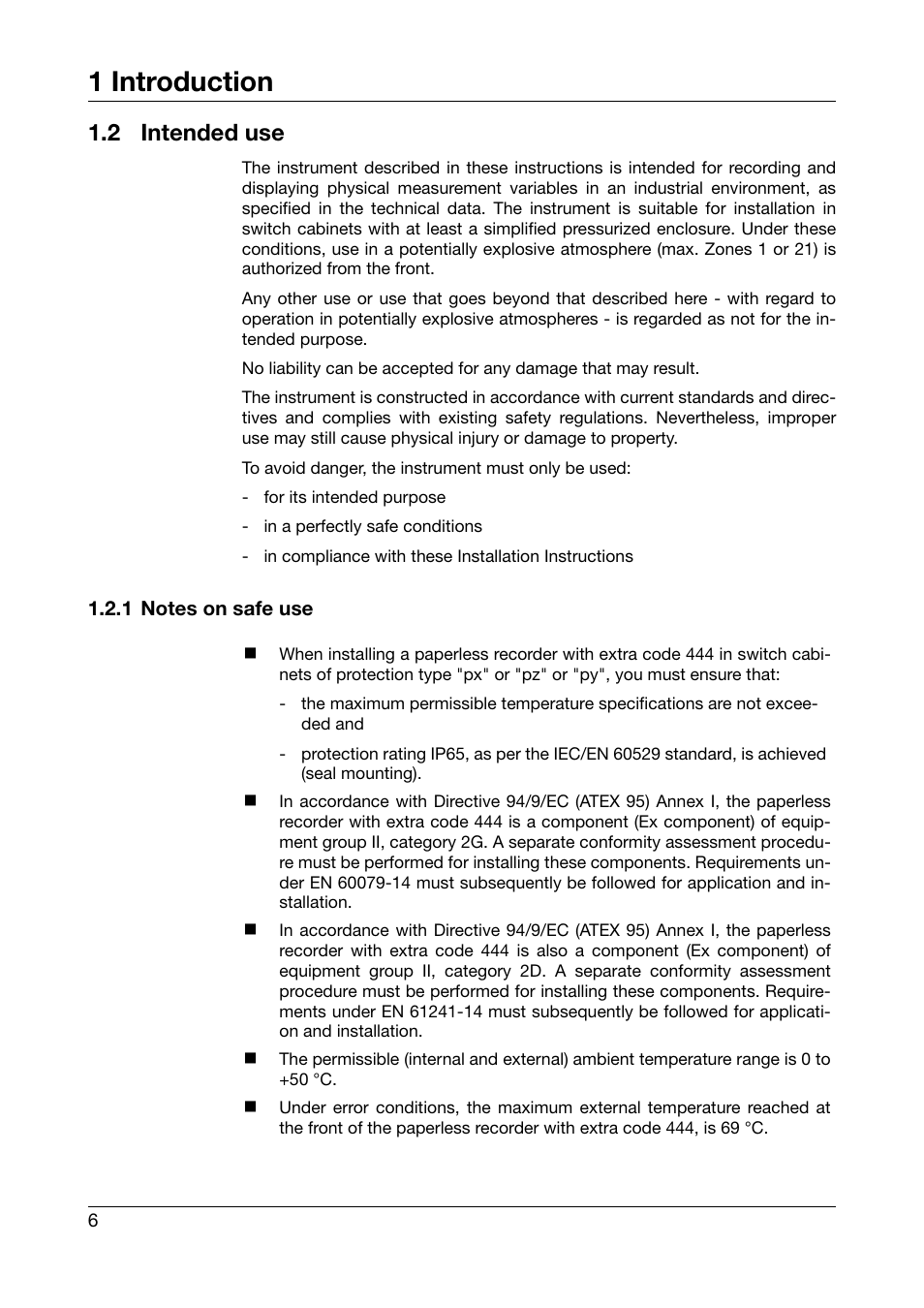 2 intended use, 1 notes on safe use, Intended use | 1 introduction | JUMO 706581 LOGOSCREEN nt stainless steel front Installation Instructions User Manual | Page 6 / 48