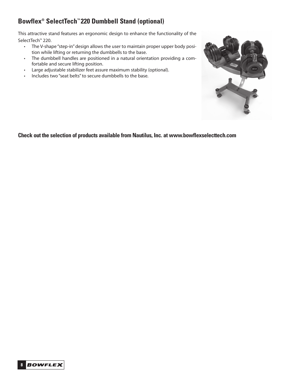 Bowflex, Selecttech, 220 dumbbell stand (optional) | Bowflex SelectTech 220 Dumbells User Manual | Page 10 / 36