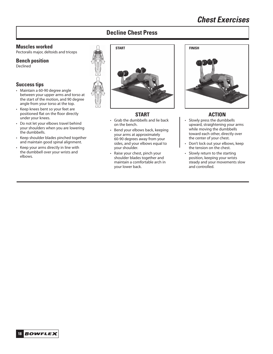 Chest exercises, Decline chest press | Bowflex SelectTech 220 Dumbells User Manual | Page 20 / 36