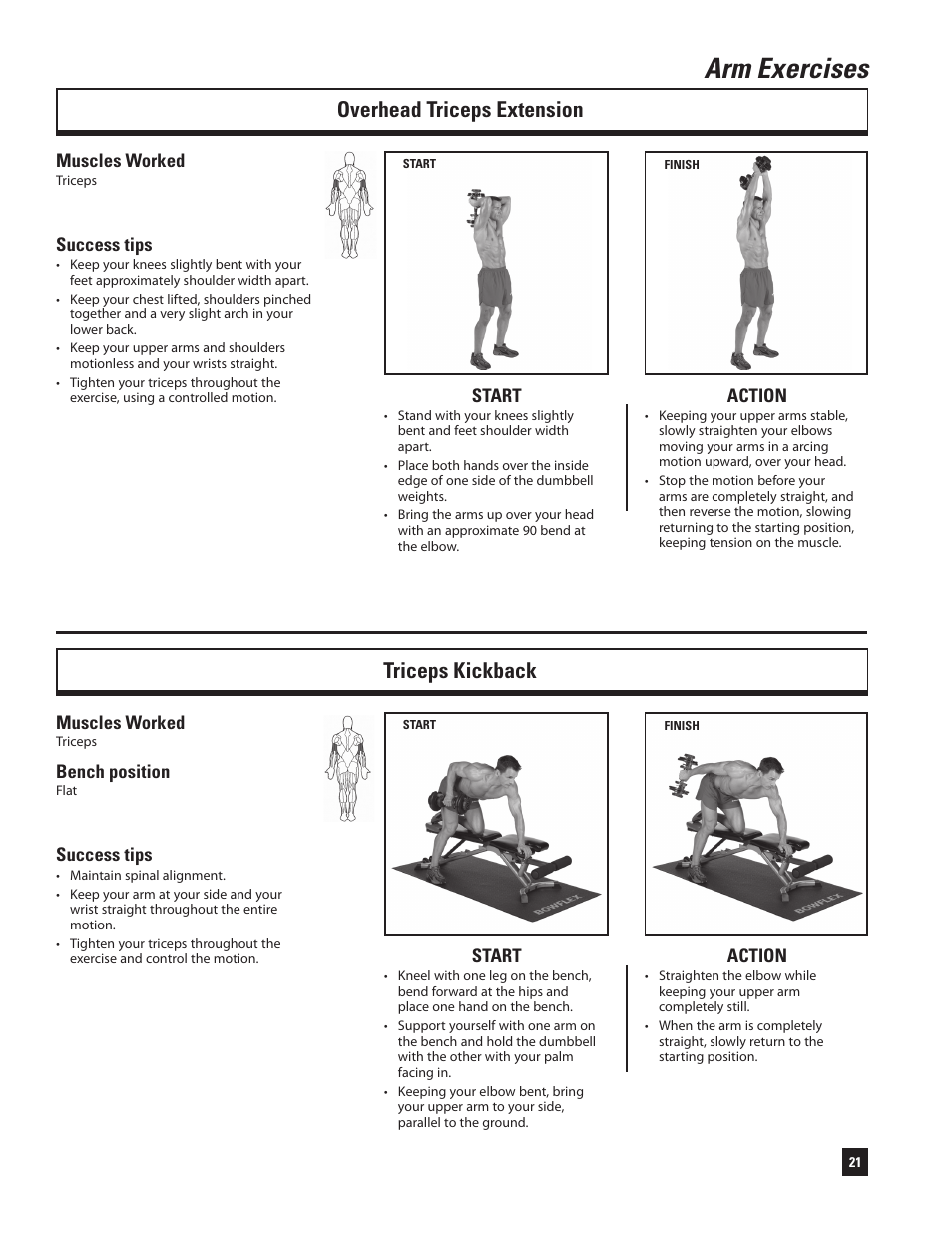 Arm exercises, Overhead triceps extension triceps kickback | Bowflex SelectTech 220 Dumbells User Manual | Page 23 / 36