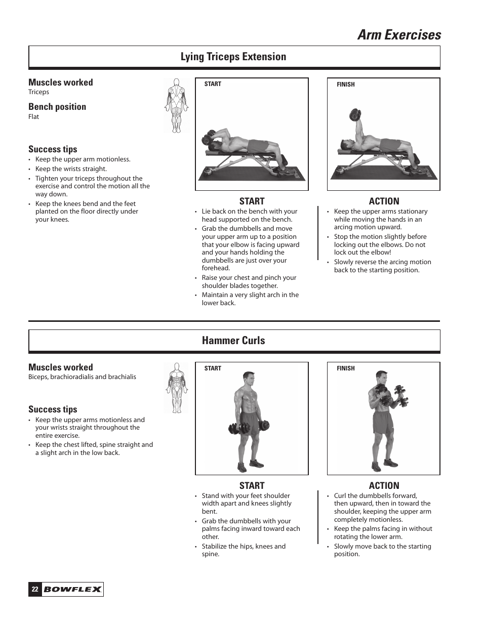 Arm exercises, Lying triceps extension hammer curls | Bowflex SelectTech 220 Dumbells User Manual | Page 24 / 36