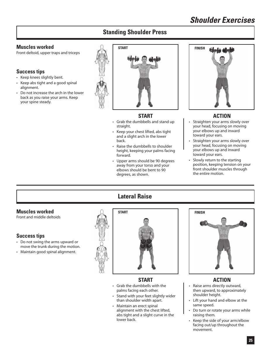 Shoulder exercises, Standing shoulder press lateral raise | Bowflex SelectTech 220 Dumbells User Manual | Page 27 / 36
