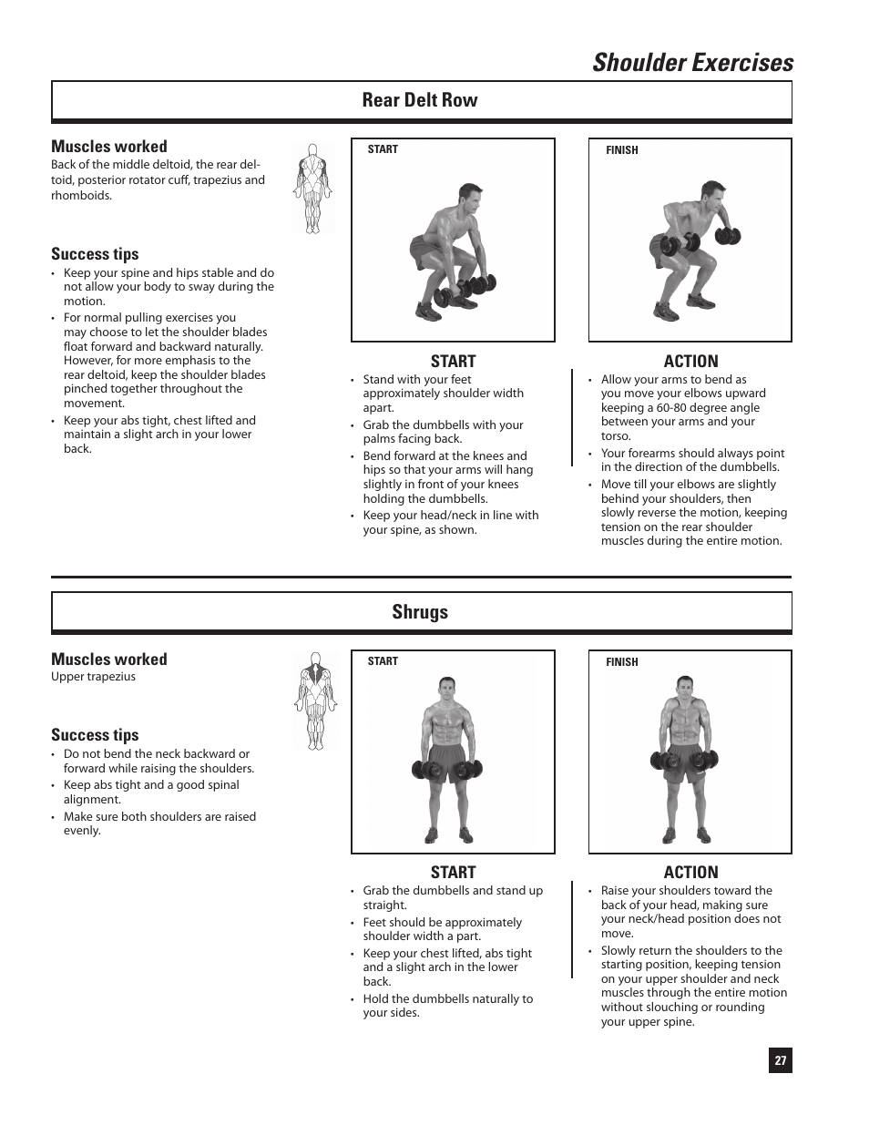 Shoulder exercises, Rear delt row shrugs | Bowflex SelectTech 220 Dumbells User Manual | Page 29 / 36