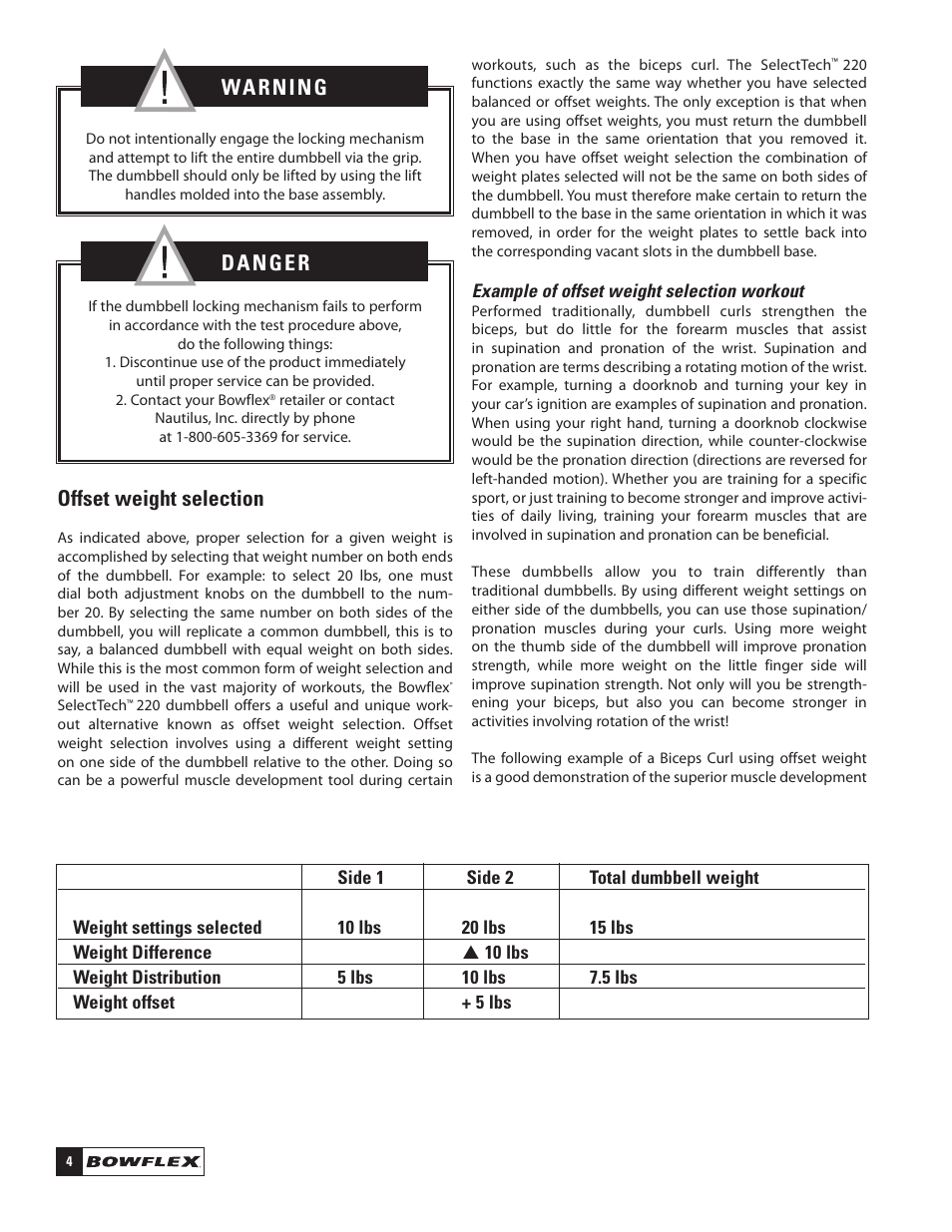 Offset weight selection | Bowflex SelectTech 220 Dumbells User Manual | Page 6 / 36