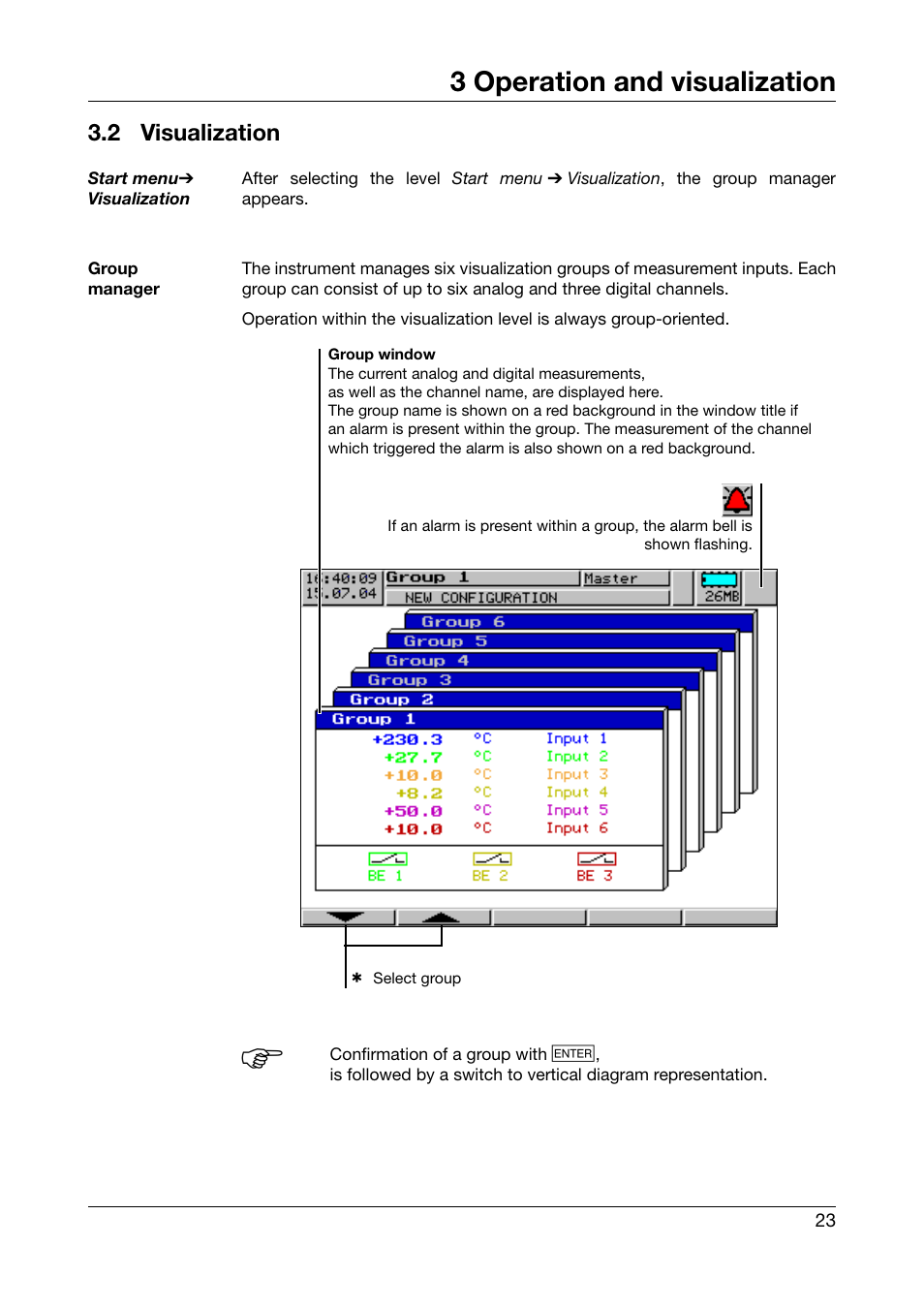 2 visualization, Visualization, 3 operation and visualization | JUMO 706560 LOGOSCREEN es Operating Instructions User Manual | Page 23 / 64