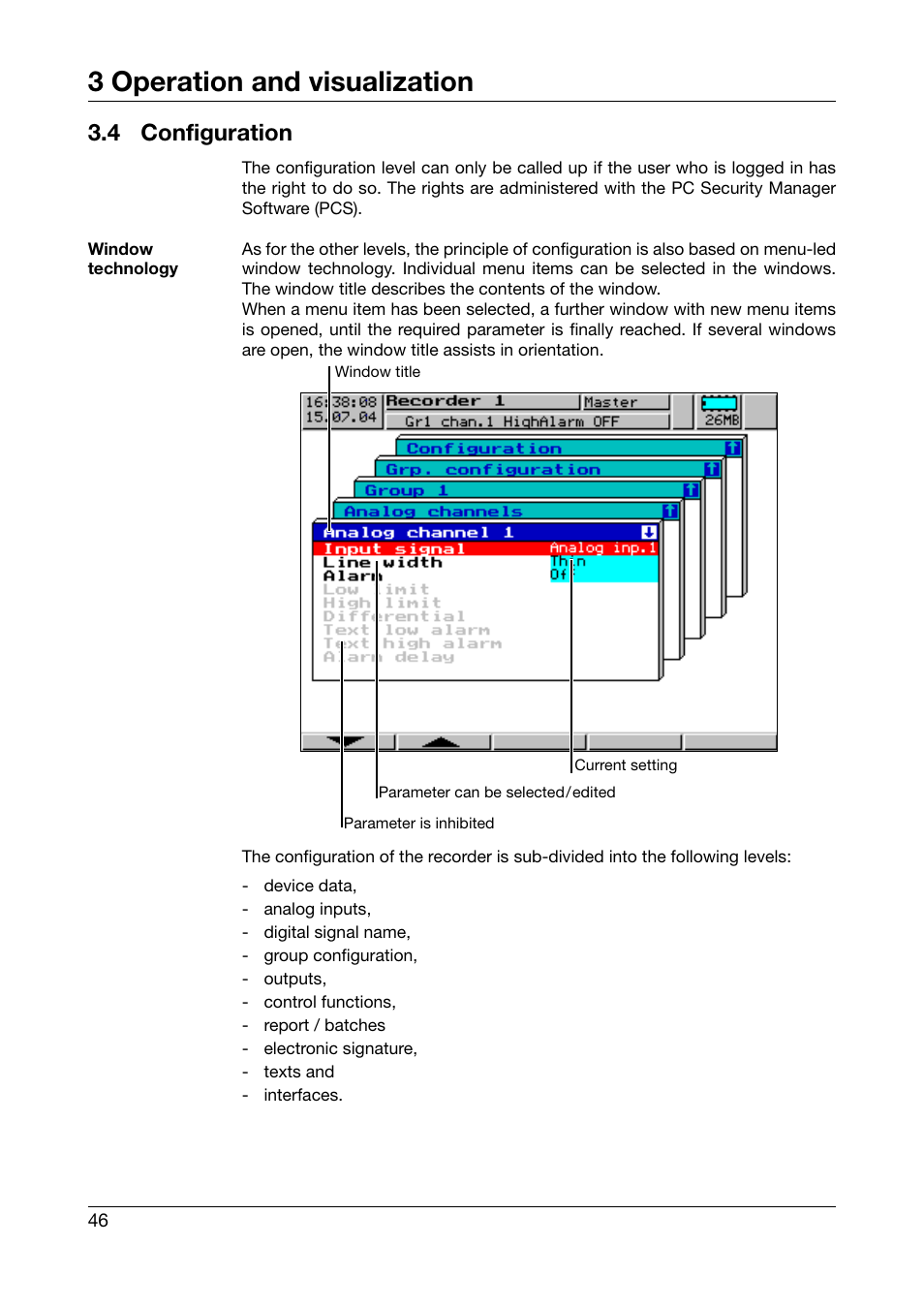 4 configuration, Configuration, 3 operation and visualization | JUMO 706560 LOGOSCREEN es Operating Instructions User Manual | Page 46 / 64