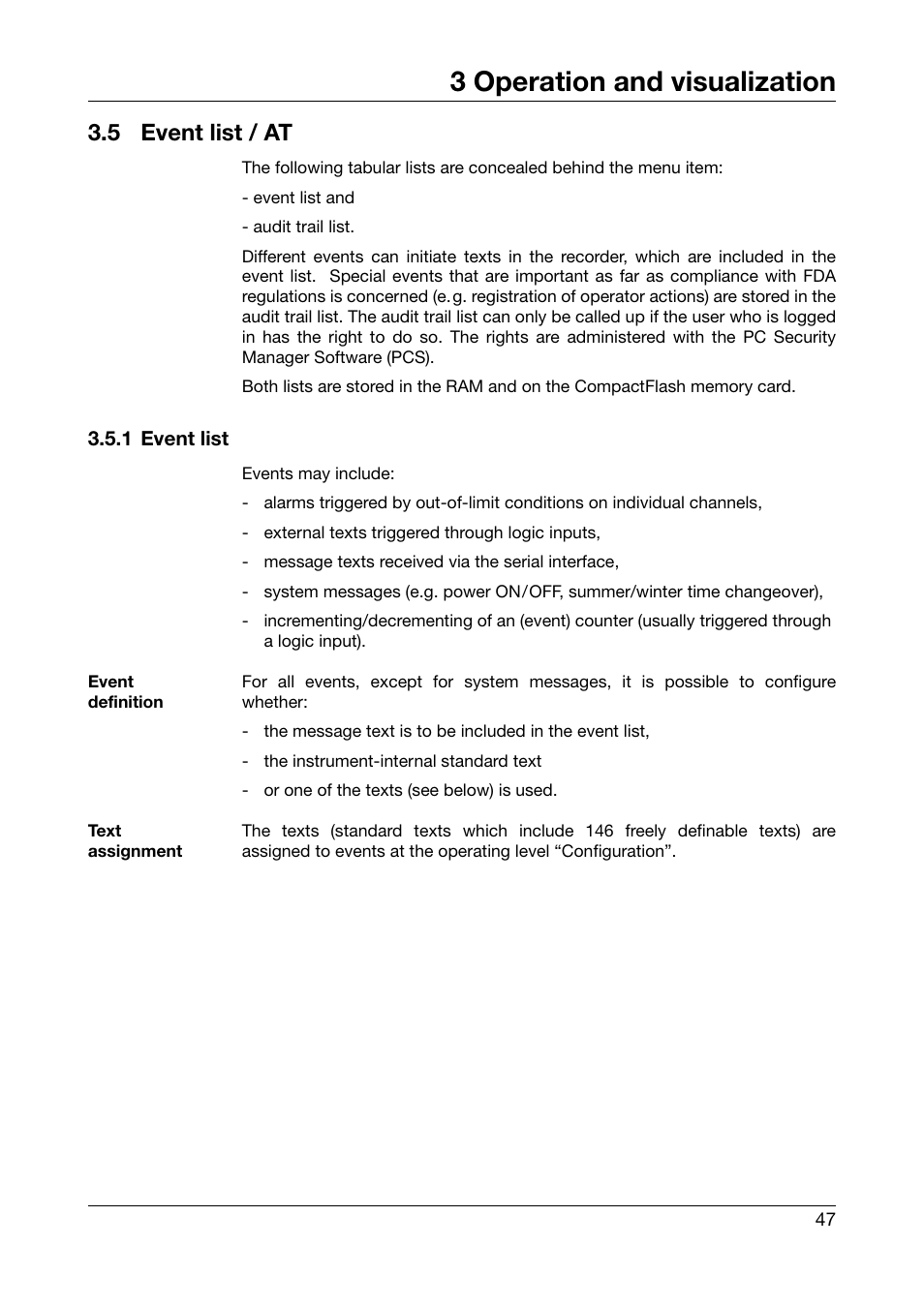5 event list / at, 1 event list, Event list / at | 3 operation and visualization | JUMO 706560 LOGOSCREEN es Operating Instructions User Manual | Page 47 / 64