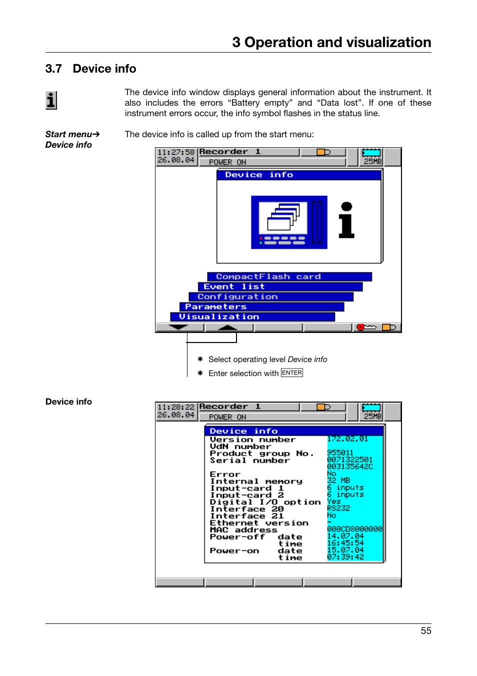 7 device info, Device info, 3 operation and visualization | JUMO 706560 LOGOSCREEN es Operating Instructions User Manual | Page 55 / 64