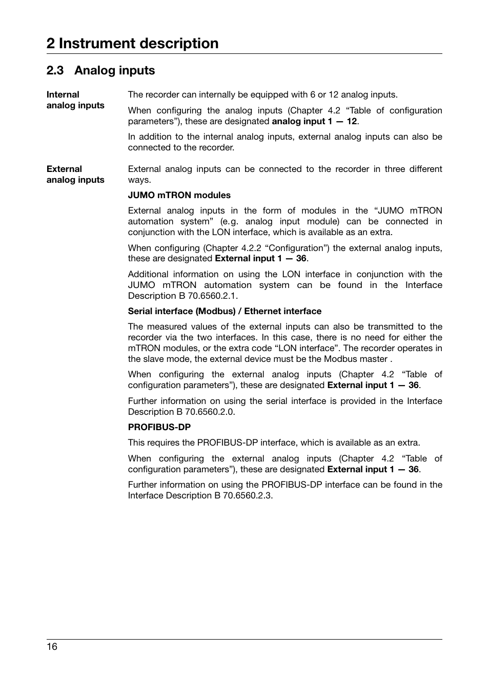 3 analog inputs, Analog inputs, 2 instrument description | JUMO 706560 LOGOSCREEN es Operating Manual User Manual | Page 16 / 128