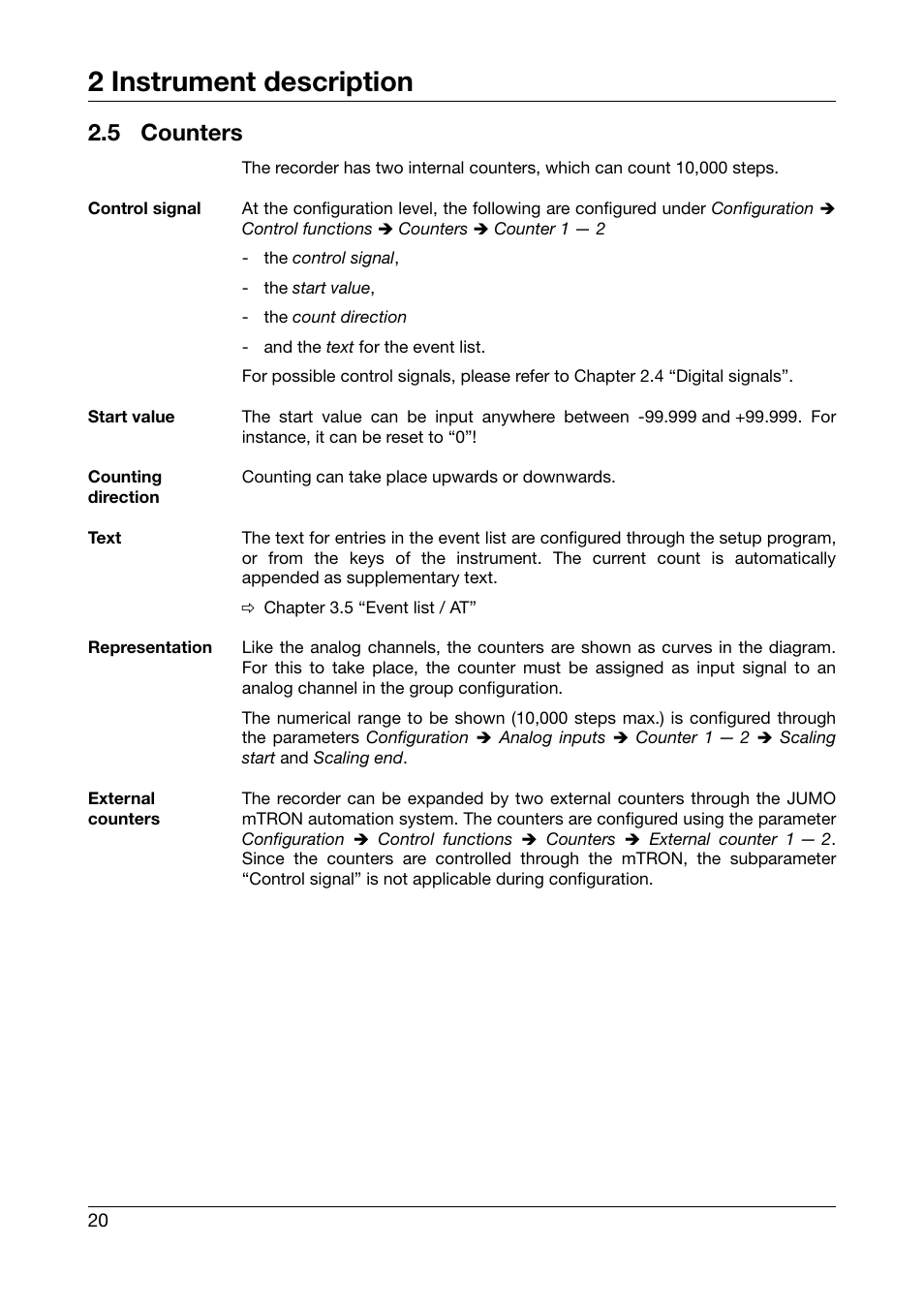 5 counters, Counters, 2 instrument description | JUMO 706560 LOGOSCREEN es Operating Manual User Manual | Page 20 / 128