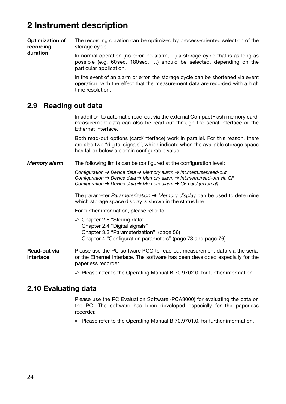 9 reading out data, 10 evaluating data, Reading out data | 2 instrument description | JUMO 706560 LOGOSCREEN es Operating Manual User Manual | Page 24 / 128