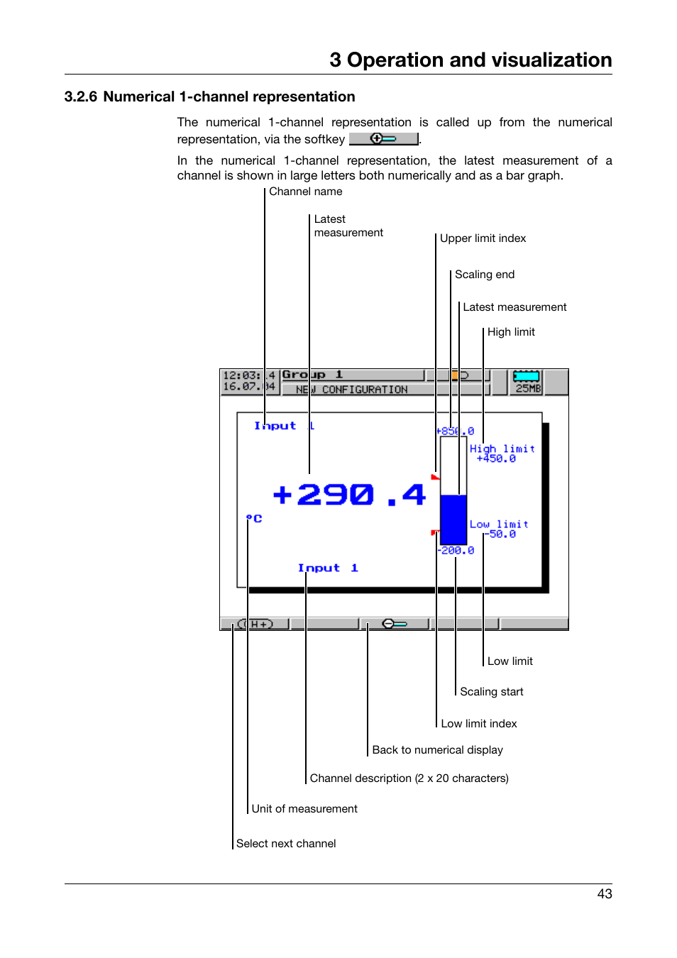 6 numerical 1-channel representation, 3 operation and visualization | JUMO 706560 LOGOSCREEN es Operating Manual User Manual | Page 43 / 128