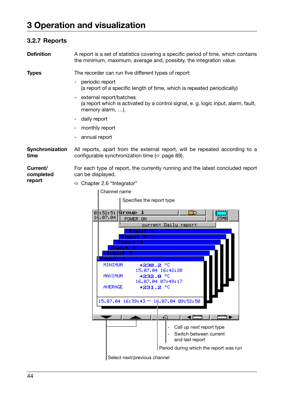 7 reports, 3 operation and visualization | JUMO 706560 LOGOSCREEN es Operating Manual User Manual | Page 44 / 128